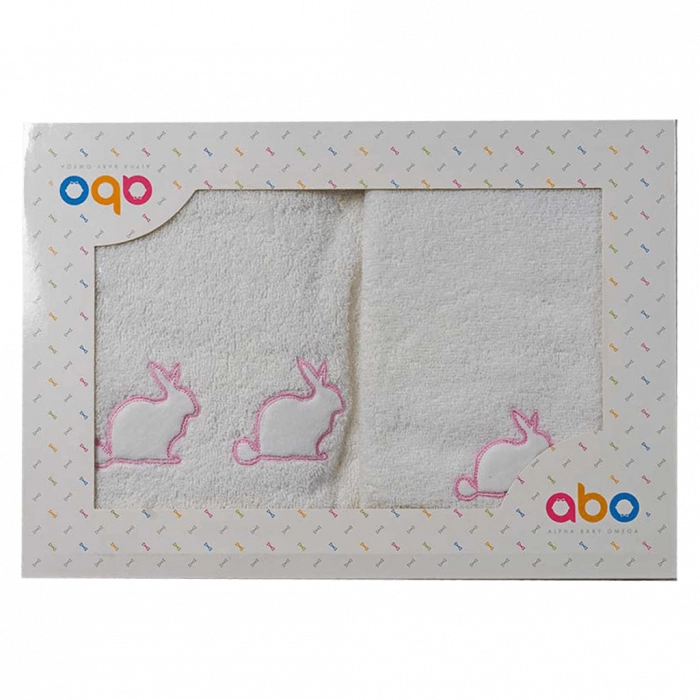 Παιδικό σετ πετσέτες ABO Rabbit pink άσπρο 60-120Εκ ελληνικά βαμβακερά για δώρο (1)