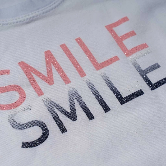  Βρεφική μπλούζα ΝΕΚ για κορίτσια Smile άσπρη κοντομάνικη καθημερινή καλοκαιρινή ετών (2)