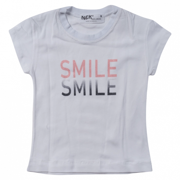  Βρεφική μπλούζα ΝΕΚ για κορίτσια Smile άσπρη κοντομάνικη καθημερινή καλοκαιρινή ετών (1)