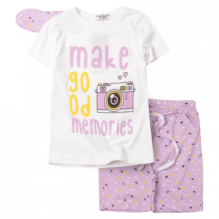 Παιδική πιτζάμα Εβίτα για κορίτσια good memories άσπρο καλοκαιρινές πιτζάμες κοντομάνικες ελληνικές βαμβακερές ετών (1)