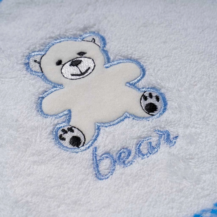 Βρεφική μπουρνουζοπετσέτα για αγόρια bear άσπρο γαλάζιο βαμβακερές παιδικές πετσέτες με γάντι μπάνιο (2)