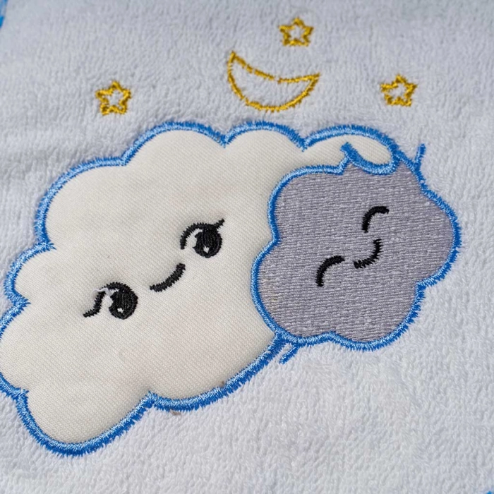 Βρεφική μπουρνουζοπετσέτα για αγόρια cloud άσπρο γαλάζιο βαμβακερές παιδικές πετσέτες με γάντι μπάνιο (2)