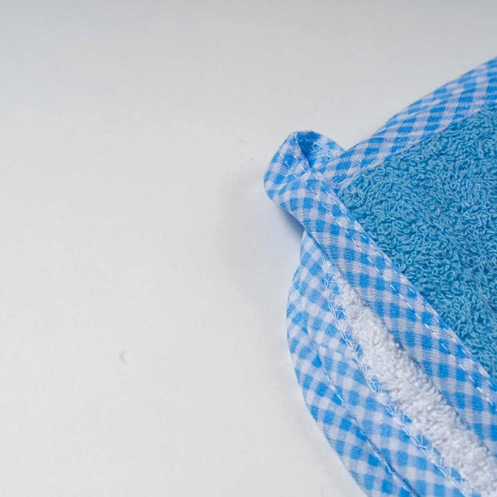 Βρεφική μπουρνουζοπετσέτα για αγόρια Happy άσπρο γαλάζιο βαμβακερές παιδικές πετσέτες με γάντι μπάνιο (3)