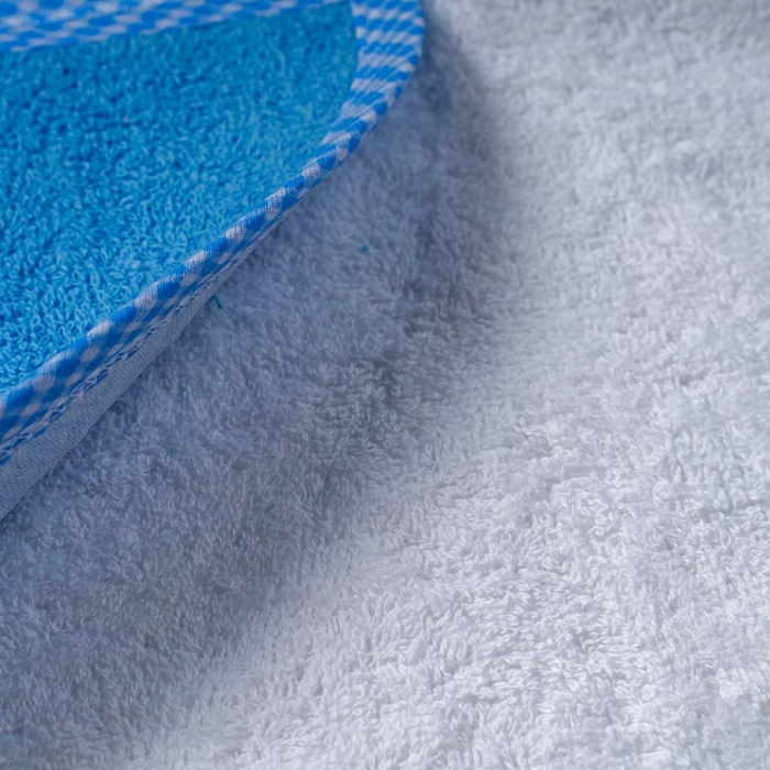 Βρεφική μπουρνουζοπετσέτα για αγόρια Happy άσπρο γαλάζιο βαμβακερές παιδικές πετσέτες με γάντι μπάνιο (4)