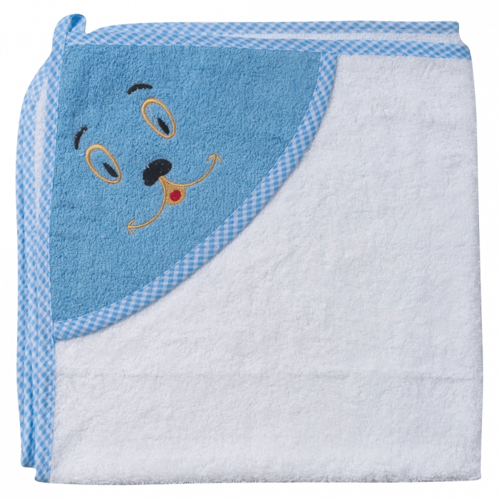 Βρεφική μπουρνουζοπετσέτα για αγόρια Happy άσπρο γαλάζιο βαμβακερές παιδικές πετσέτες με γάντι μπάνιο