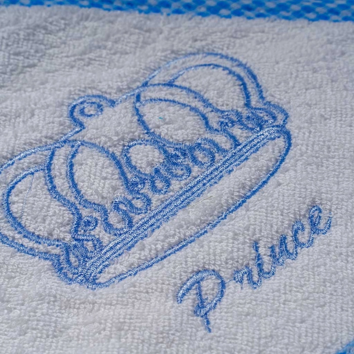 Βρεφική μπουρνουζοπετσέτα για αγόρια prince crown άσπρο γαλάζιο βαμβακερές παιδικές πετσέτες με γάντι μπάνιο (2)