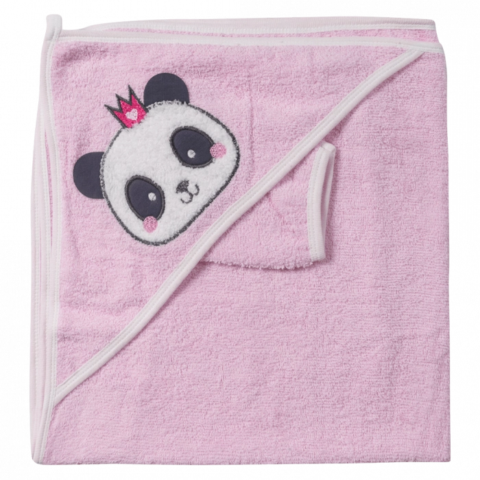 Βρεφική μπουρνουζοπετσέτα για κορίτσια panda ροζ βαμβακερές παιδικές πετσέτες με γάντι μπάνιο