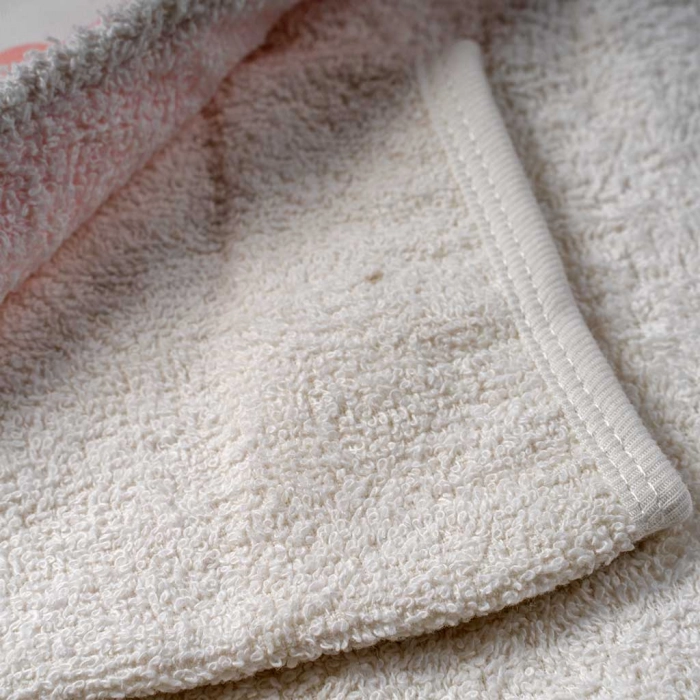 Βρεφική μπουρνουζοπετσέτα για κορίτσια bunny άσπρο σομόν βαμβακερές παιδικές πετσέτες με γάντι μπάνιο (4)