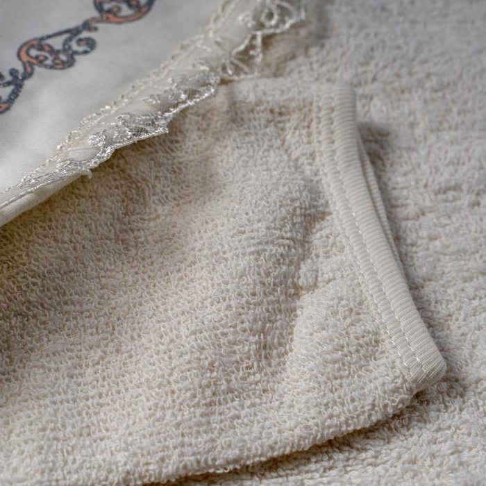 Βρεφική μπουρνουζοπετσέτα για κορίτσια Princess άσπρο σομόν βαμβακερές παιδικές πετσέτες με γάντι μπάνιο (4)