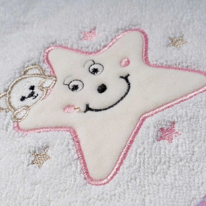 Βρεφική μπουρνουζοπετσέτα για κορίτσια star άσπρο ροζ πετσέτες με γάντι μπάνιο (2)
