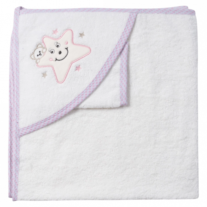 Βρεφική μπουρνουζοπετσέτα για κορίτσια star άσπρο ροζ πετσέτες με γάντι (1)