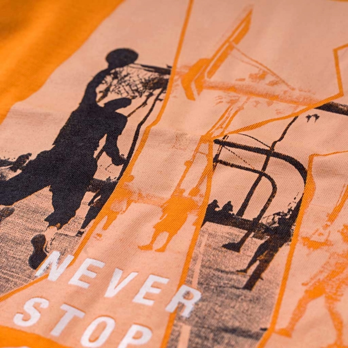 Παιδική μπλούζα Blue seven για αγόρια Never stop πορτοκαλί μπλούζες κοντομάνικες με basket αγορίστικες καλοκαρινές ετών (3)