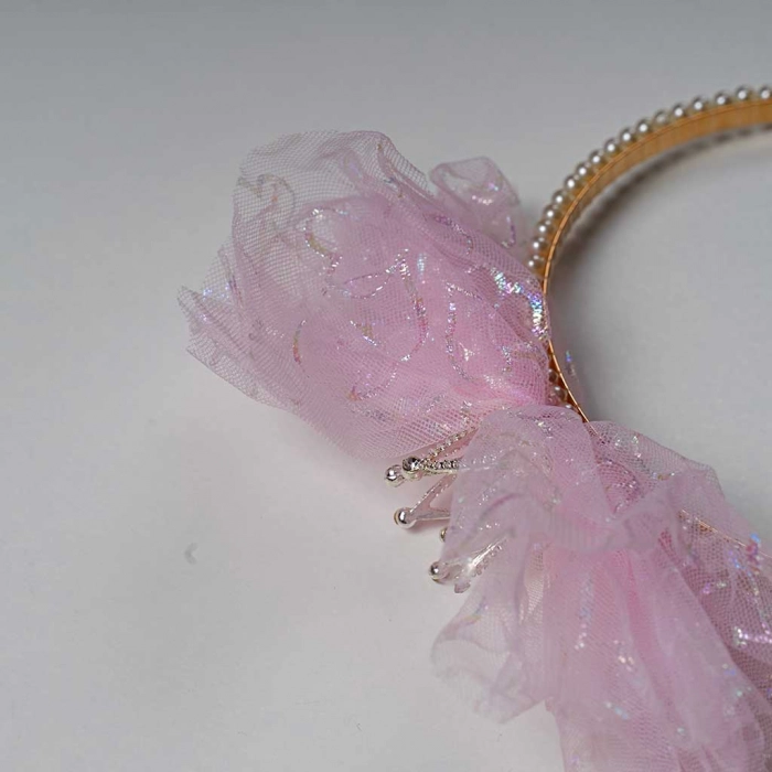 Παιδική στέκα με στρας για κορίτσια bow queen ροζ στέκες στέμα πριγκιπικά για γάμο βάφτιση (2)