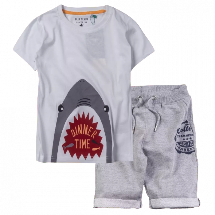 Παιδικήμπλούζα Blue seven για αγόρια dinner time άσπρο μπλούζες κοντομάνικες με καρχαρίες καλοκαρινές ετών | Παιδική βερμούδα Blue seven για αγόρια Team Sports γκρι αγορίστικες βερμούδες φούτερ μονόχρωμες online ετών 