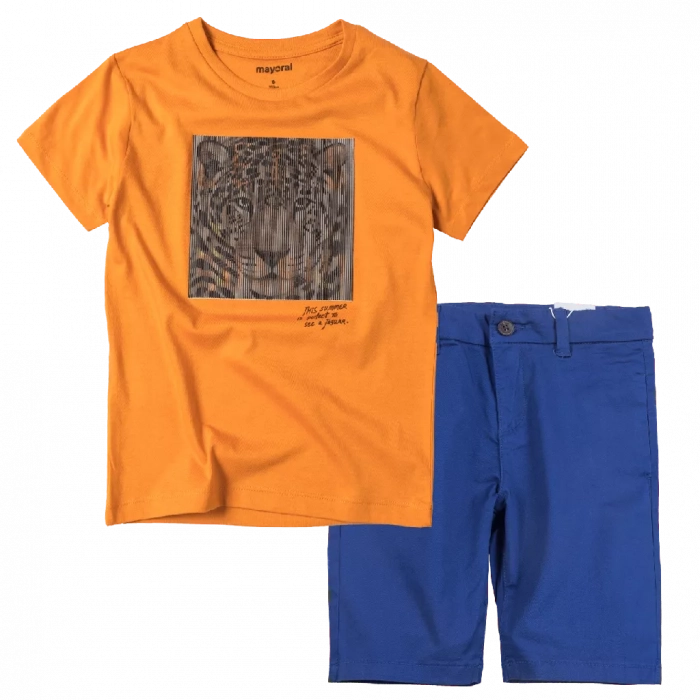 Παιδική μπλούζα Mayoral για αγόρια Tiger μουσταρδί 3d στάμπα καθημερινές ιδιαίτερες παισικές | Παιδική βερμούδα Mayoral για αγόρια Aqua μπλε μοντέρνα καθημερινά αγορίστικα online (1) 