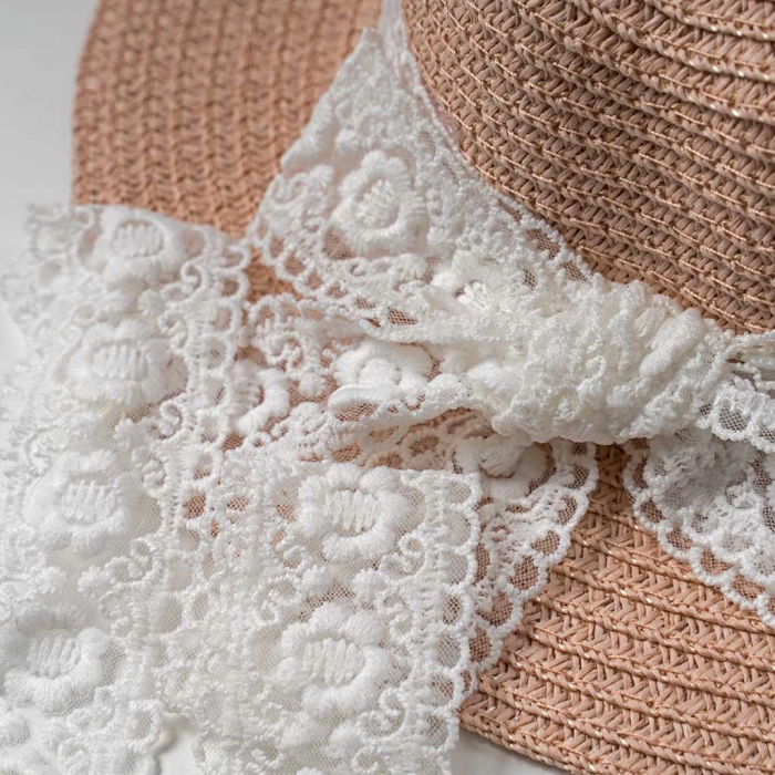 Παιδικό καπέλο ψάθινο για κορίτσια summer lace ψάθινα καλοκαιρινά καπέλα στρογγυλά κοριτσίστικα online (2)