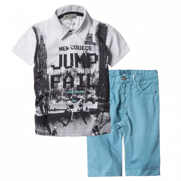 Παιδική μπλούζα New College για αγόρια Jump Άσπρο καλοκαιρινές μοντέρνες ποιοτικές μπλούζες online | Παιδική βερμούδα New College για αγόρια Style Βεραμάν αγορίστικες μοντένρες καλοκαιρινές 