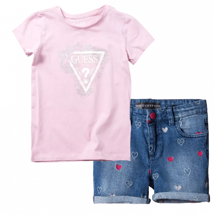 Παιδική μπλούζα Guess για κορίτσια Bow ροζ καθημερινά μονόχρωμα κοριτσίστικα online (1) | Παιδικό σορτς GUESS για κορίτσια Hearts Τζιν κοριτσίστικα μοντέρνα καλοκαιρινά σορτσάκια επώνυμα 