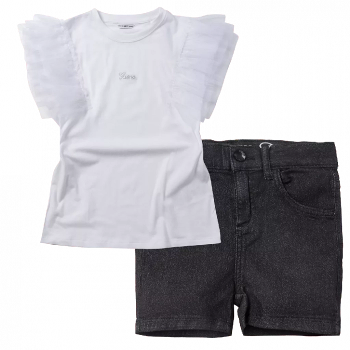 Παιδική μπλούζα Guess για κορίτσια Vail άσπρο καθημερινά μονόχρωμα κοριτσίστικα online (1) | Παιδική βερμούδα GUESS για κορίτσια Miss jean μαύρο κοριτσίστικα καθημερινά επώνυμα online (1) 