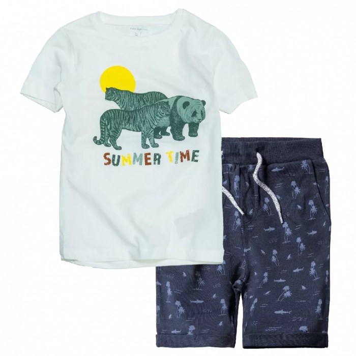 Παιδική μπλούζα Name it για αγόρια Summertime άσπρο αγορίστικες μπλούζες καλοκαιρινές tshirt επώνυμα online | Παιδική βερμούδα Name it για αγόρια Sharks Μπλε αγορίστικες μακό καθημερινές καλοκαιρινές βερμούδες 