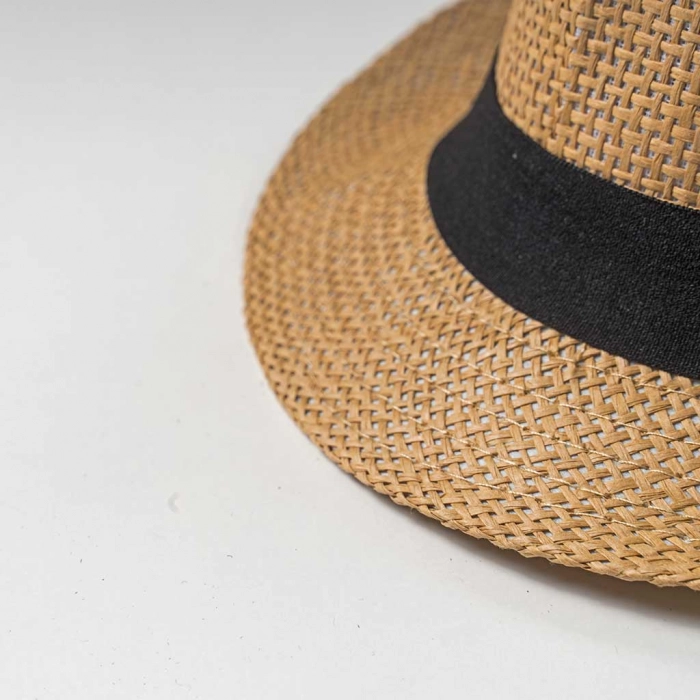 Παιδικό καπέλο καβουράκι για αγόρια Boss3 μπεζ μαύρο μοντέρνα καπελάκια για αγοράκια στρογγυλά ψάθινα ετών online (2)