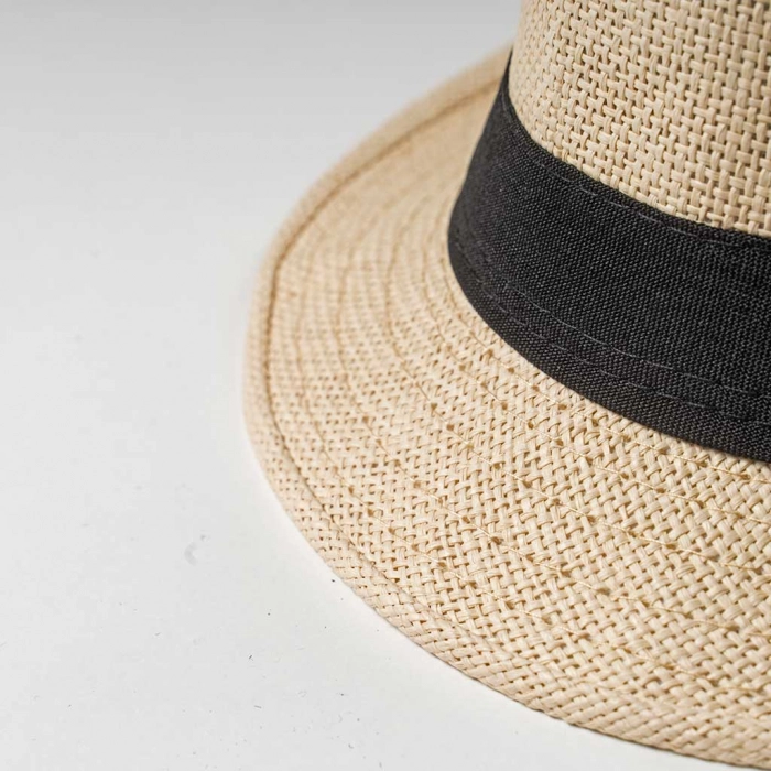 Παιδικό καπέλο καβουράκι για αγόρια Boss2 μπεζ μαύρο μοντέρνα καπελάκια για αγοράκια στρογγυλά ψάθινα ετών online (2)