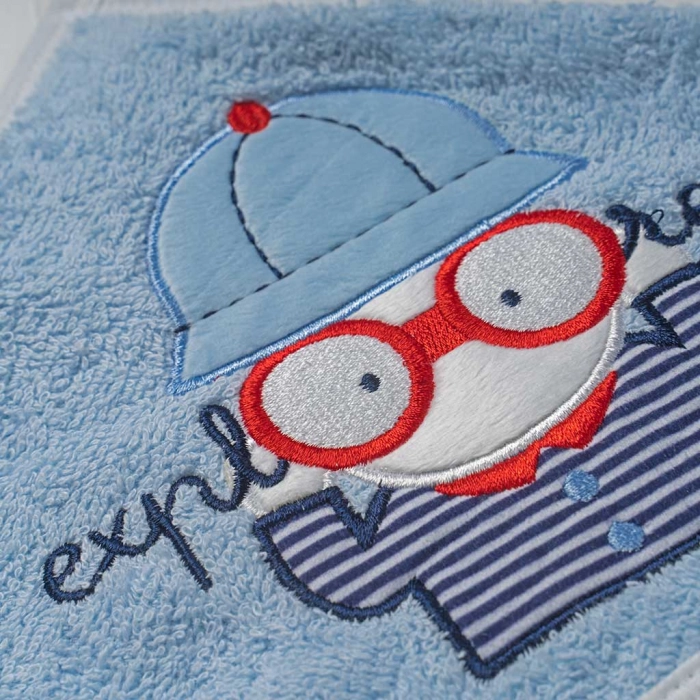 Βρεφική μπουρνουζοπετσέτα για αγόρια explorer γαλάζιο 79-73εκ πετσέτες βρεφικές για μωρά παιδάκια αγοράκια (2)