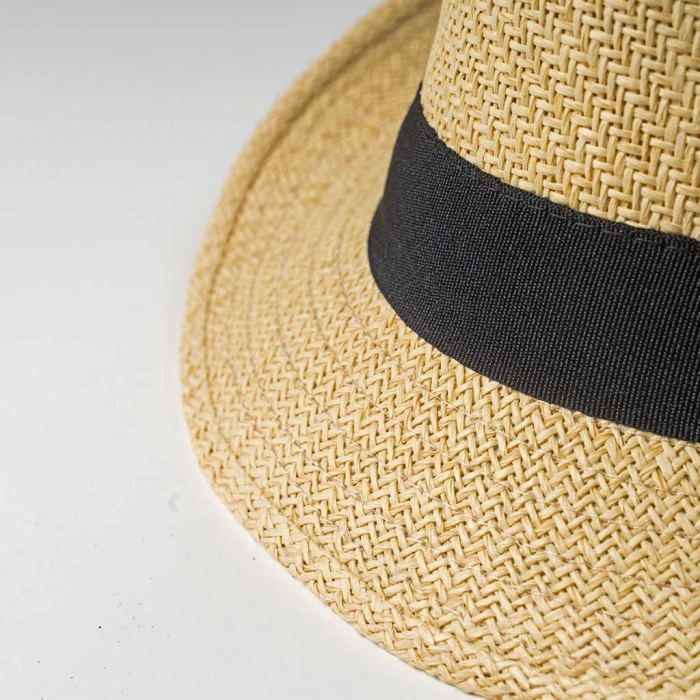 Παιδικό καπέλο καβουράκι για αγόρια Boss1 μπεζ μαύρο μοντέρνα καπελάκια για αγοράκια στρογγυλά ψάθινα ετών online (2)