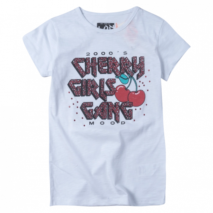 Παιδική μπλούζα Losan για κορίτσια Cherry gang άσπρο κοντομάνικες καλοκαιρινές επώνυμες  ετών online (1)