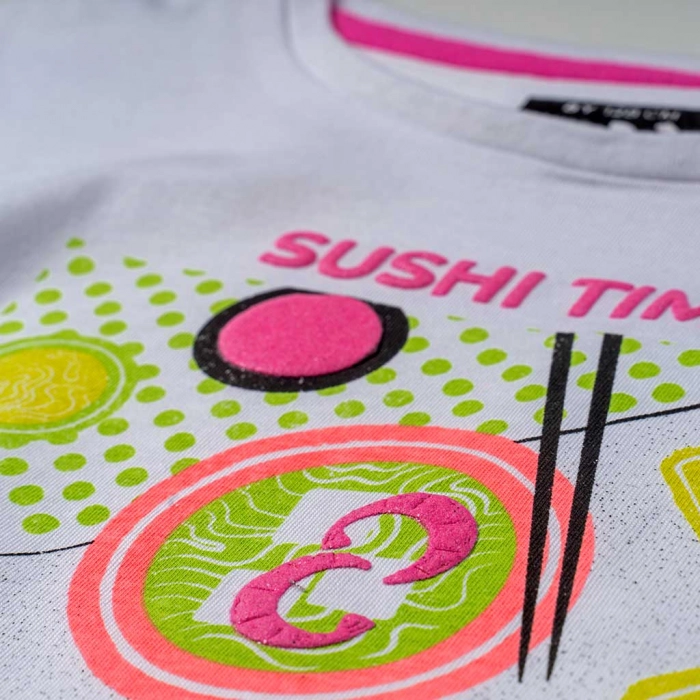 Παιδική μπλούζα Losan για κορίτσια Sushi time άσπρο κροπ κοντές καλοκαιρινές επώνυμες online (3)