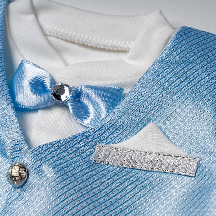 Βρεφικό σετ για νεογέννητα αγόρια Silver Stripes Σιέλ αγορίστικο μπλούζα γιλέκο παπούτσια online (3)