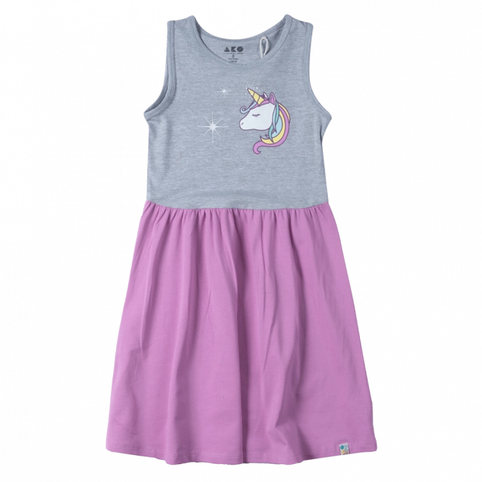 Παιδικό φόρεμα ΑΚΟ για κορίτσια Unicorn White γκρι καλοκαιρινό με μονόκερο ελληνικά ετών online (1)