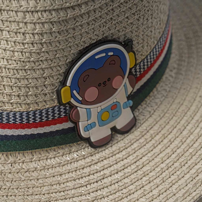 Παιδικό καπέλο ψάθινο για αγόρια astronaut bear μπεζ καθημερινά παραλία ετών online (3)