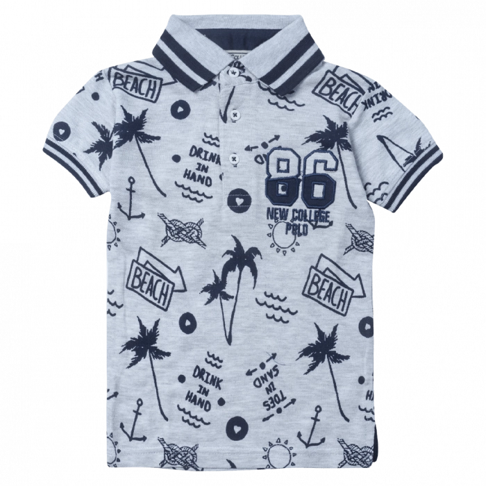 Παιδική μπλούζα polo New college για αγόρια beach drink γκρι παιδικά πόλο μπλουζάκια κοντομάνικα ελληνικά Online