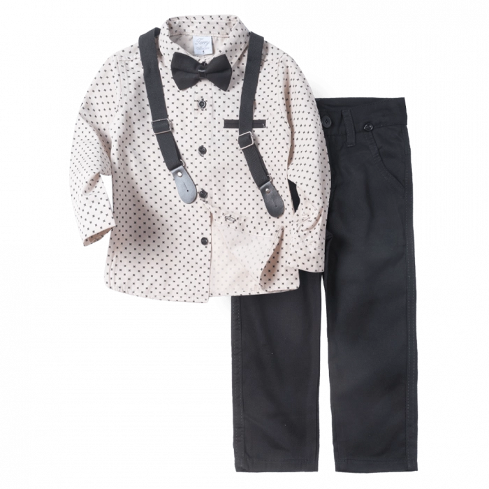 Παιδικό σετ με πουκάμισο για αγόρια Beige μπεζ καλό ντύσιμο με τιράντες ετών casual εποχιακά online (1)