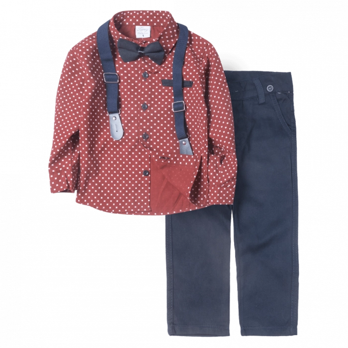 Παιδικό σετ με πουκάμισο για αγόρια Robert μπορντό καλό ντύσιμο casual ετών εποχιακά online (1)