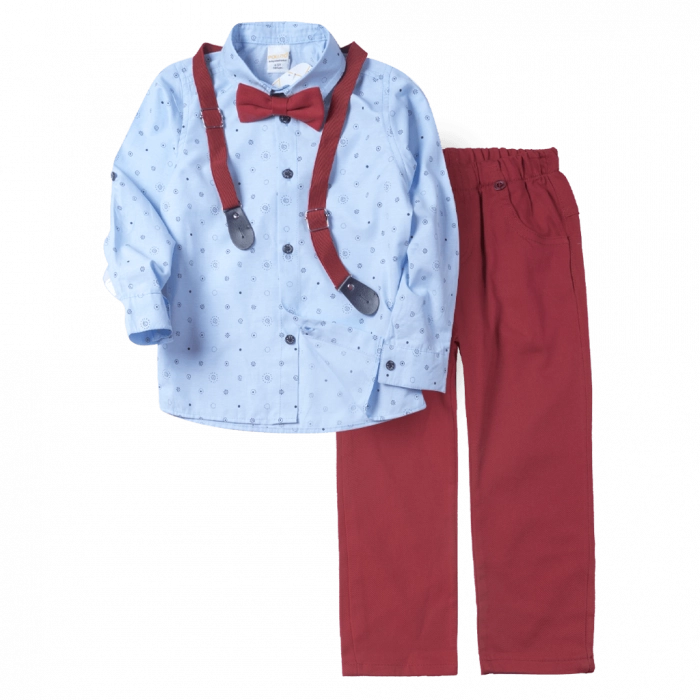 Παιδικό σετ με πουκάμισο Lipo2 γαλάζιο μπορντό  για καλό για γιορτές με παντελόνι και τιράντες ετών online (1)