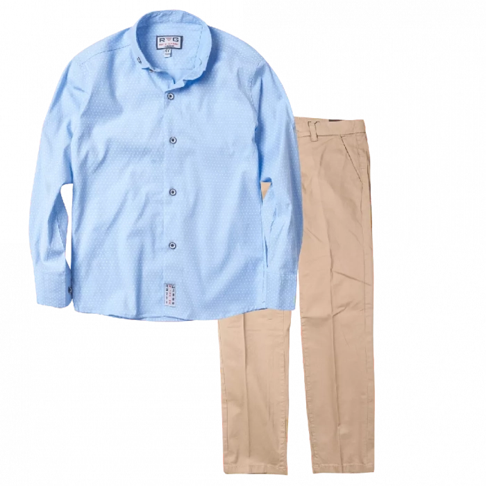 Παιδικό πουκάμισο για αγόρια Gloster σιέλ καλό επίσημο εκδηλώσεις online | Παιδικό παντελόνι Mayoral για αγόρια sampler μπεζ υφασμάτινα παντελόνια καλά αγορίστικα επώνυμα ετών 