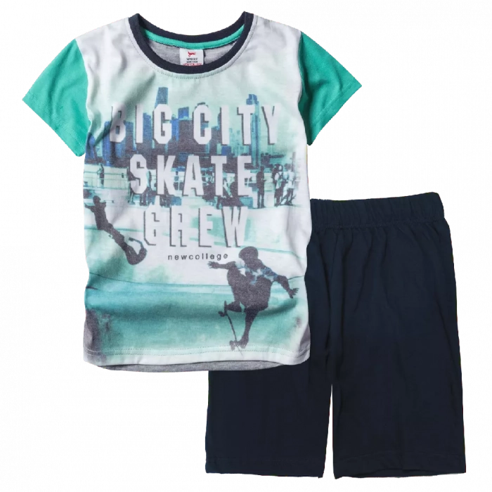 Παιδική μπλούζα New Collage για αγόρια Big City Πράσινο αγορίστικες καλοκαιρινές ελληνικές μπλούζες κοντομάνικες | Παιδική βερμούδα Online για αγόρια Protem μπλε καλοκαιρινές βερμούδες αγορίστικες σορτσάκια οικονομικά ελληνικά ετών 