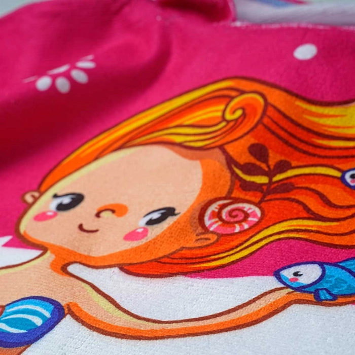 Παιδικό πόντσο θαλάσσης πετσέτα για κορίτσια mermaid ροζ θάλασσα παραλία ετών online (3)