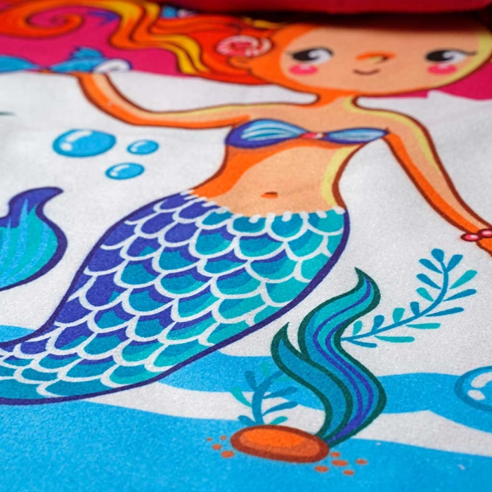 Παιδικό πόντσο θαλάσσης πετσέτα για κορίτσια mermaid ροζ θάλασσα παραλία ετών online (5)
