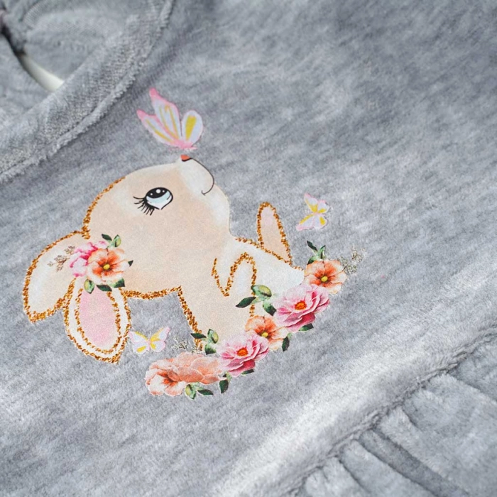 Βρεφικό φόρεμα ΕΒΙΤΑ για κορίτσια Baby Bunny γκρι βελούδινο βόλτα χειμωνιάτικο μηνών online (2)