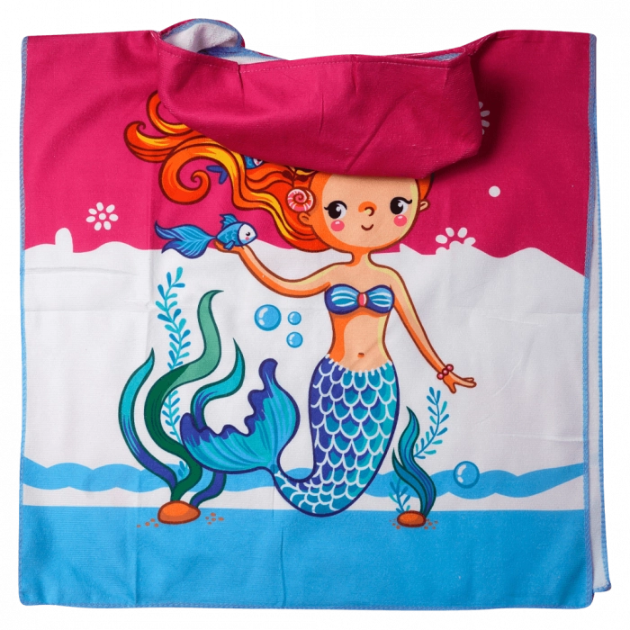 Παιδικό πόντσο θαλάσσης πετσέτα για κορίτσια mermaid ροζ (1)