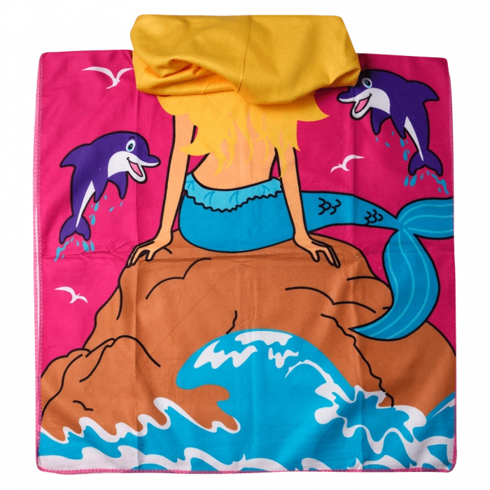 Παιδικό πόντσο θαλάσσης πετσέτα για κορίτσια mermaid2 ροζ (1)