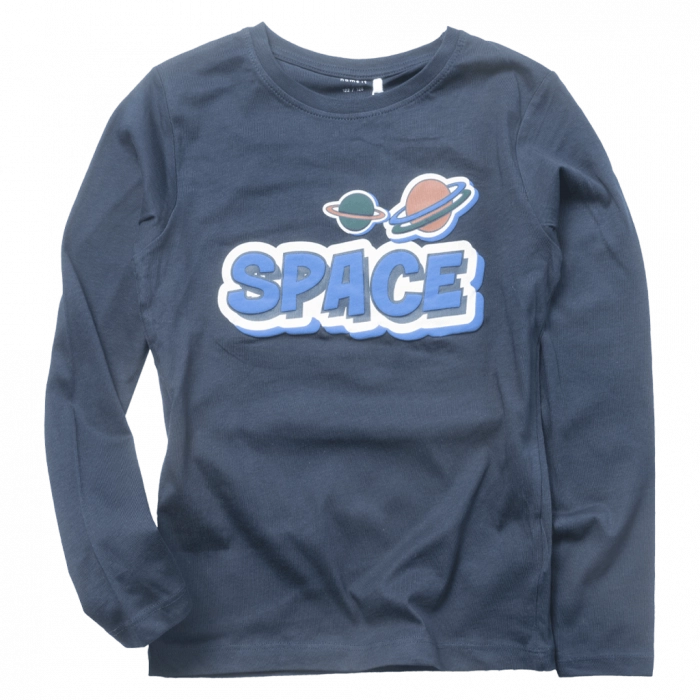 Παιδική μπλούζα Name it για αγόρια Spaces navy μπλε καθημερινές επώνυμες εποχιακές ετών λεπτές online (1)