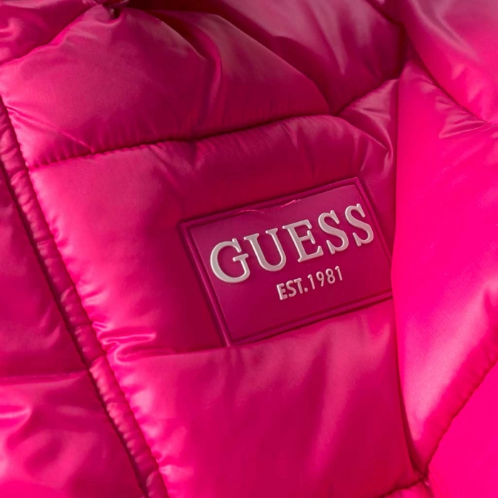 Παιδικό μπουφάν Guess για κορίτσια Gloy φούξια online επώνυμο ζεστό κουκούλα σχολείο χειμωνιάτικο άνετο ετών (2)