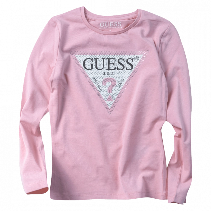 Παιδική μπλούζα GUESS για κορίτσια Strassy ροζ επώνυμη καθημερινή βόλτα σχολείο άνετο ανοιξιάτικη φθινοπωρινή ετών online  (1)