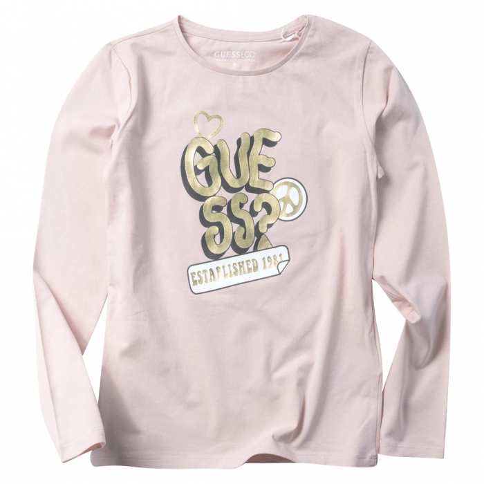 Παιδική μπλούζα GUESS για κορίτσια Peace & Heart ροζ online σχολείο καθημερινή βόλτα ανοιξιάτικη φθινοπωρινή επώνυμη ετών (1)