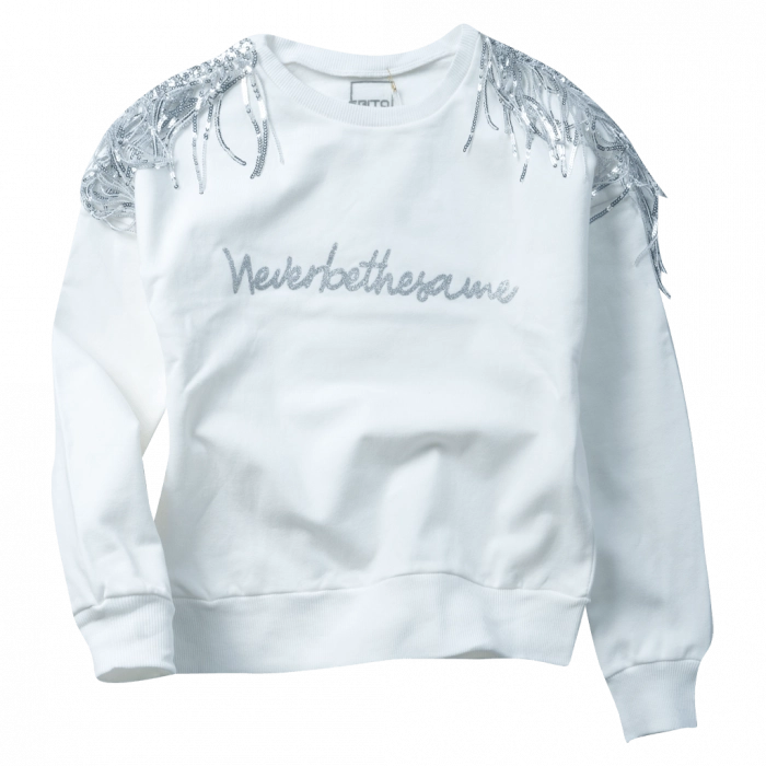 Παιδική μπλούζα ΕΒΙΤΑ για κορίτσια Never Be άσπρο σχολείο καθημερινή παγιέτα άνετη  ζεστή ετών online (1)
