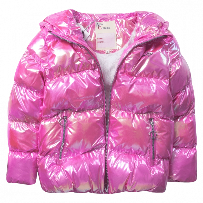 Παιδικό μπουφάν New College για κορίτσια Shinny φούξια puffer online σχολείο καθημερινό ζεστό χειμωνιάτικο γυαλιστερό ετών (1)